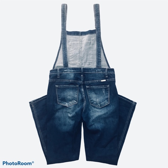 KanCan Los Angeles Distressed Dark Wash Stretch Overalls Size S - Picture 10 of 16